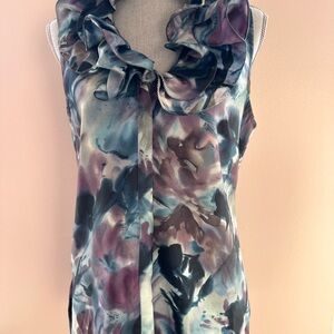 Ann Taylor Silk Floral Ruffle Sleeveless Top